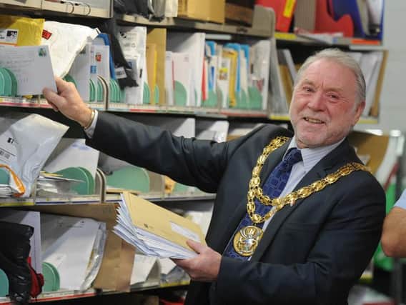 Coun Graham Walton visiting the Royal Mail sorting office in Braconash Road, Leyland in his mayoral year (JPIMedia)