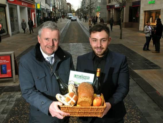 Andrew Stringer (left) and Jonathan Holton from BID advertising the new monthly market on Fishergate.