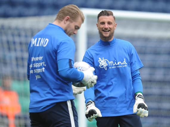 Preston goalkeeper Connor Ripley and Declan Rudd in the warm-up before the Sheffield Wednesday game
