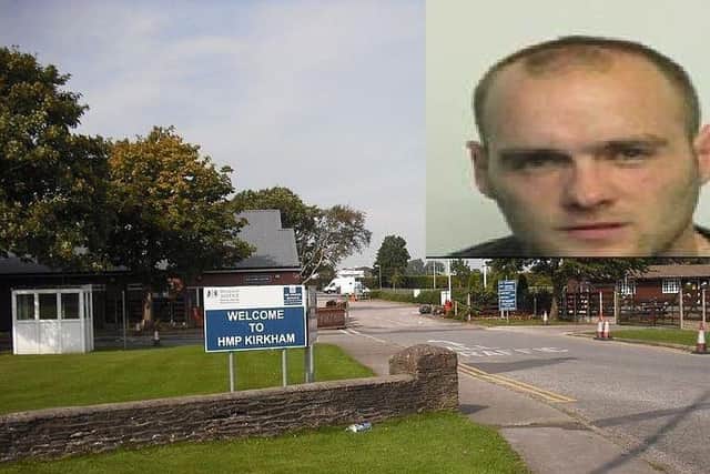 HMP Kirkham is an open prison where prisoners are free to leave during set hours. Thomas Parkinson (inset) had been serving a life sentence for murder after stabbing to death a 23-year-old man a house party in Preston.