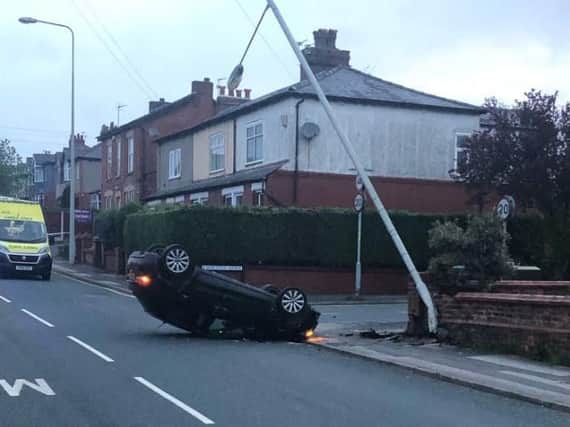 Woodplumpton Road was closed this morning (May 2) after a car crashed into a lampost shortly after 5am..