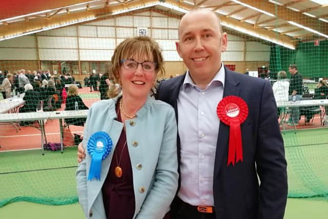 Defeated Conservative candidate Joan Burrows and newly-elected Labour councillor James Flannery