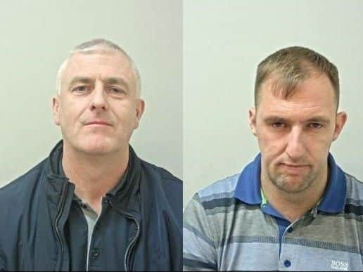 Brian Thexton, 43 (left) and Ronald Thexton, 35 (right), from County Durham, are wanted in connection with theft and burglary offences in the Morecambe area.