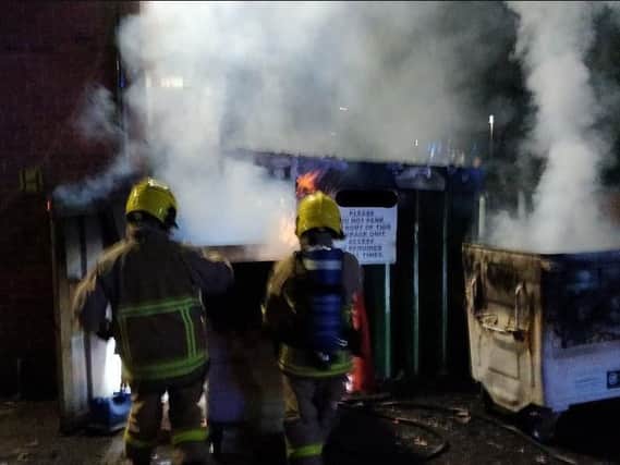Fire crews tackle five bin fires at the back of a shop in Plungington Road, Preston shortly before midnight on Sunday, May 12.