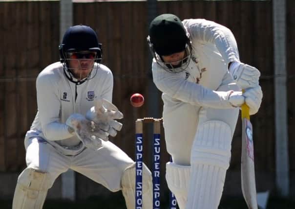Fulwood batsman Matthew Smith is lucky not to lose his bails from a Tom Higson delivery