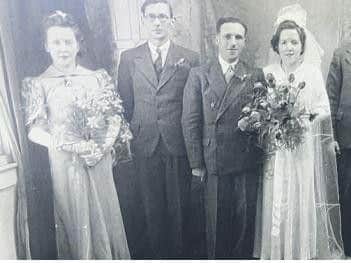 Connie Sharples with husband Jack Lund on their wedding day (undated).