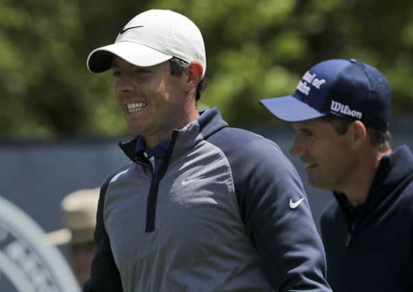 Rory McIlroy and Padraig Harrington during a practice round at Bethpage