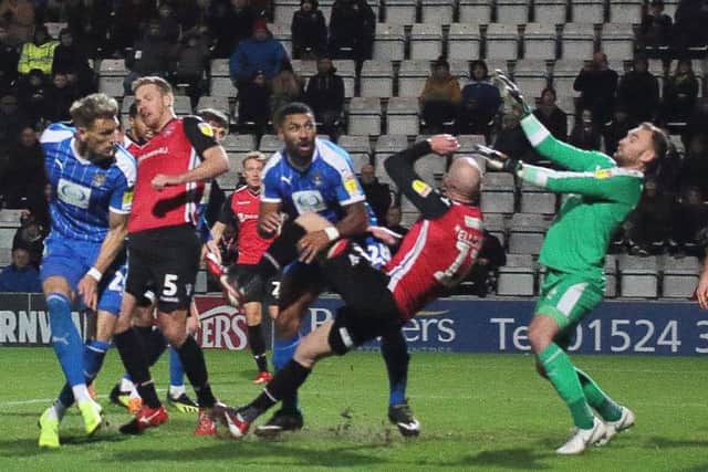 Kevin Ellison scores one of his four late goals this season during Novembers draw with Notts County at the Globe Arena