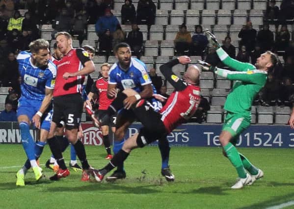 Kevin Ellison scores one of his four late goals this season during Novembers draw with Notts County at the Globe Arena