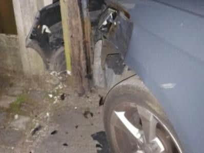 The Audi A1 was shunted from the road and into a telephone pole after a collision in the early hours of Thursday, May 16.