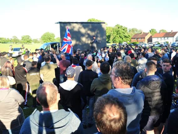 People gathered to hear Tommy Robinson speak in Preston