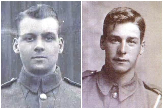 Private Richard Allen, left, and Captain Jack Ward,  of the King's Own Royal Lancaster Regiment, who posed for the statue in Westfield War Memorial Village