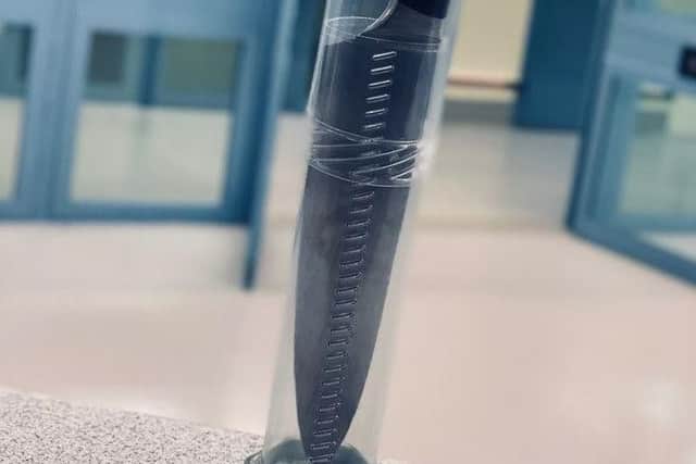 This large knife was found hidden in the waist band of a 15-year-old boy who was arrested at 1.45am in Haslam Park, Preston.