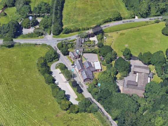 Clayton-le-Woods CE Primary School, centre, in Back Lane with Town Brow Car Park to the north on the other side of Sheep Hill Lane (Google Maps)