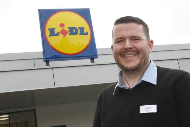 Store manager Jason Collins at the opening of the Lidl supermarket in Chorley
