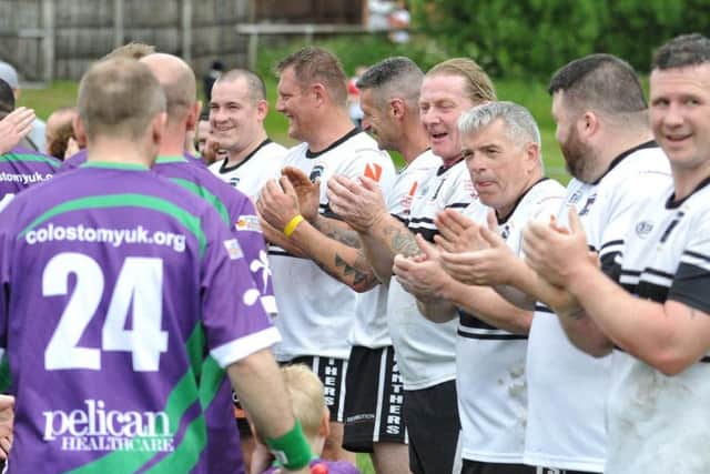 Chorley Panthers (playing in white) v Colostomy UK RL (playing in purple) rugby league