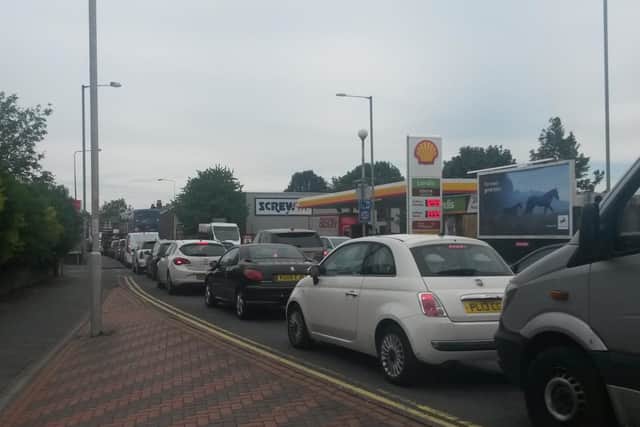 Traffic queuing in Preston Road A6, Chorley during Friday morning rush hour (June 7).