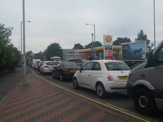 Traffic queuing in Preston Road A6, Chorley during Friday morning rush hour (June 7).