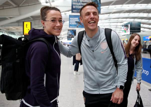 Lucy Bronze and England Women's head coach Phil Neville