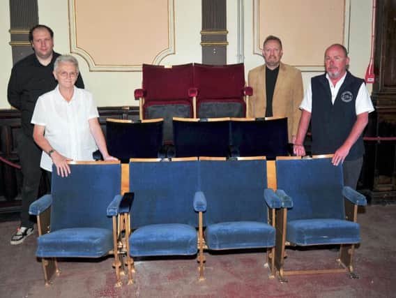 From left, Kieron Lowler, Winter Gardens Committee member, Susan Lomax, Winter Gardens Trustee, Stephen Jones, Chair of Friends of the Winter Gardens and John O'Neill Morecambe BID manager with the new seats for the Winter Gardens, Morecambe