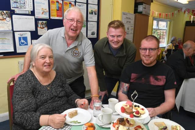 Photo Neil CrossBIG DAY OUTVeterans afternoon tea to commemorate D-DAY 75 at Age UK Lancashire, ChorleyEllen and Harry Fields, Matthew Oddie and Anthony Cooper