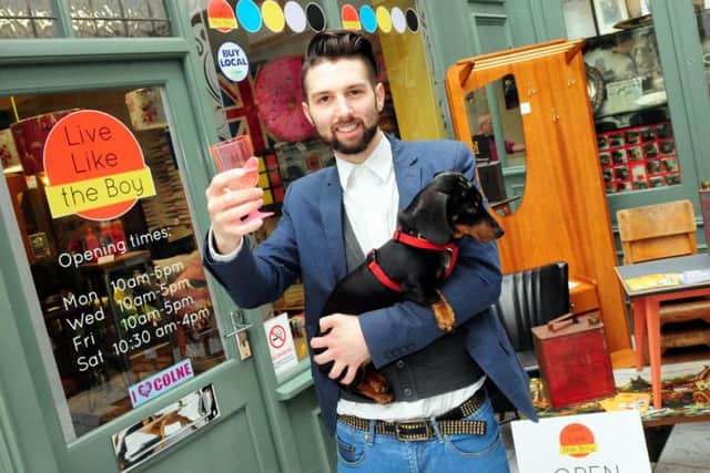 Ashley Sutcliffe celebrates the first anniversary of his shop 'Live Like the Boy' in Colne