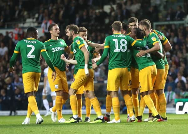 Daniel Johnson is congratulated after putting PNE in front against Leeds in the League Cup last season