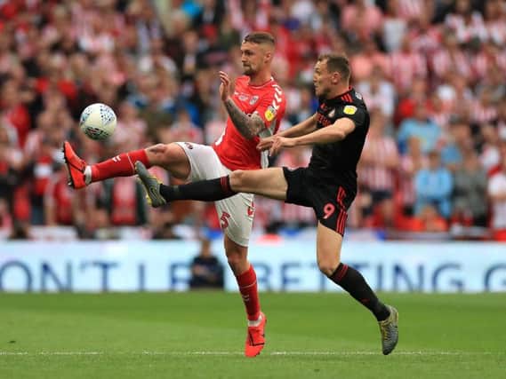 Charlton defender Patrick Bauer in action against Sunderland in the League One play-off final at Wembley