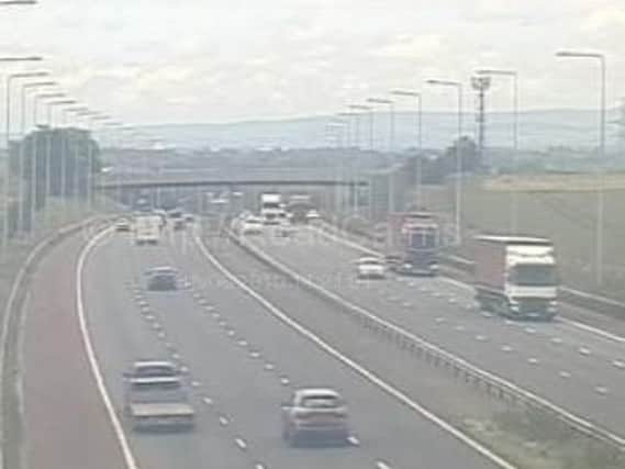 Highways officers are retrieving a pair of ladders which fell from a truck and is blocking all 3 live lanes of the M6 between junctions 27 (Charnock Richard Services) and 28 (Leyland)