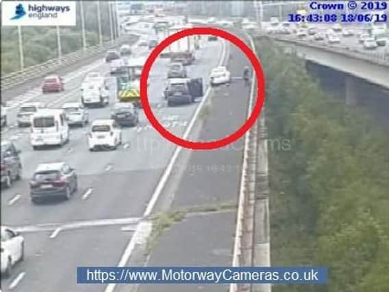 A motorway camera image of the blocked lane.