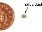 The amounts needed to cause lung damage are not large. People are at risk if they inhale as little as the amount shown next to this penny