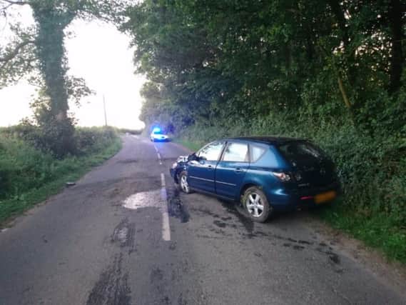 The car which crashed close to Treales tonight. Photo: Lancs Road Police