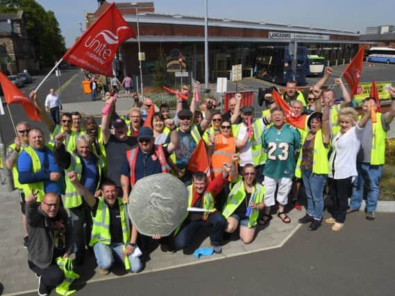 Bus drivers outside Chorley bus station