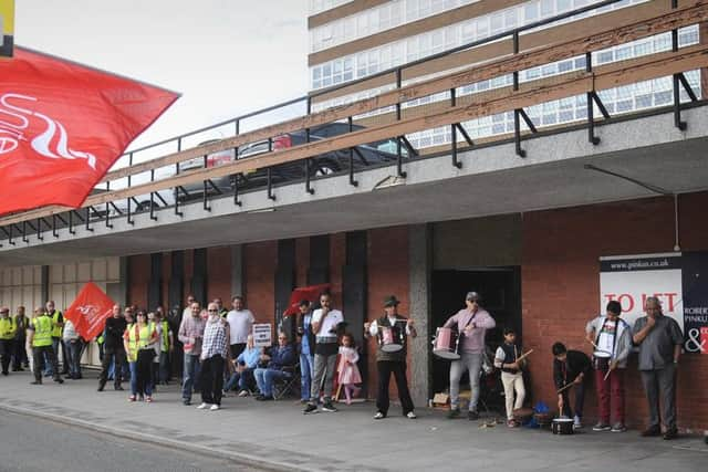 Bus drivers outside Preston bus station