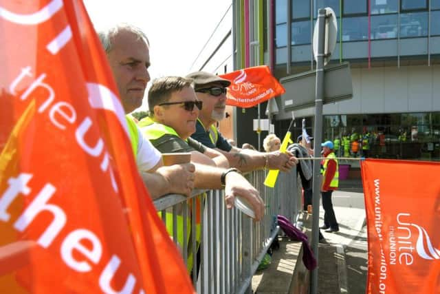 Bus drivers outside Chorley bus station