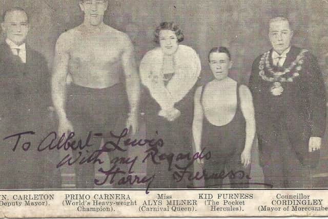 Primo Carnera, second left, with the Mayor and Deputy Mayor of Morecambe, Morcambes Carnival Queen Alys Milner and Kid Furness, fourth left