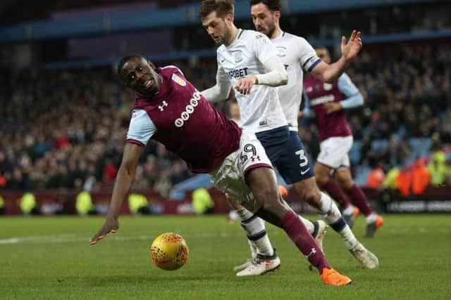 Aston Villa striker Keinan Davies playing against Preston North End at Villa Park in February 2018
