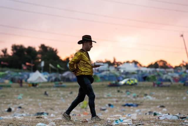 Rubbish left behind at the Glastonbury Festival at Worthy Farm in Somerset