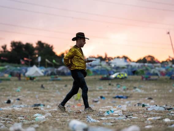 Rubbish left behind at the Glastonbury Festival at Worthy Farm in Somerset