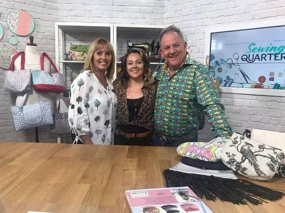Sew Confident founder Jenny McCreary (centre) with TV presenter Debbie Shore and Sewing Quarter presenter John Scott.
