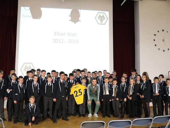 Wolves player Elliot Watt with pupils at Fulwood Academy