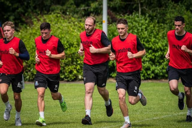 Some of the Bamber Bridge squad in pre-season training at Cadley FC    Picture: Ruth Hornby