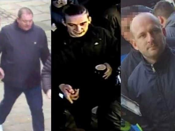 These men are wanted by police after fighting broke out between Blackburn Rovers and Preston North End fans at an EFL Championship game at Ewood Park on March 9