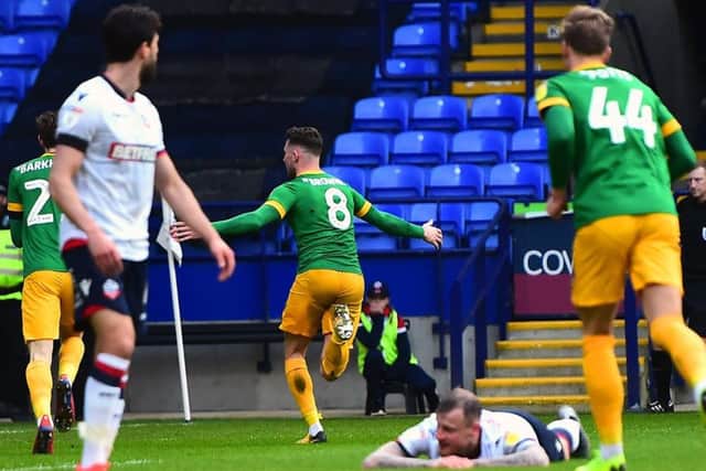 Alan Browne scores for Preston against Bolton when the sides met in February