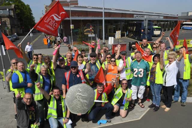Bus drivers on strike in Chorley (Photo: JPIMedia)