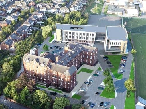 An artist's impression of what the new super surgery will look like to the north of the former Little Sisters of the Poor care home (Cassidy + Ashton)