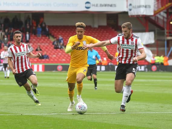 Callum Robinson in action for Preston against Sheffield United - the club he is about to join - in September 2018