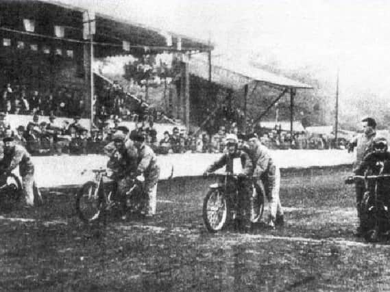 Racers on the startline of Prestons speedway track at Farringdon Park