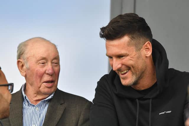 PNE owner Trevor Hemmings and David Nugent at AFC Fylde's Mill Farm ground
