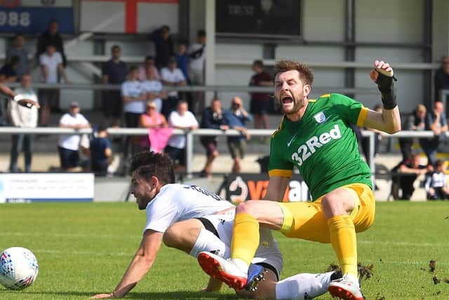 PNE winger Tom Barkhuizen is tripped for the second penalty